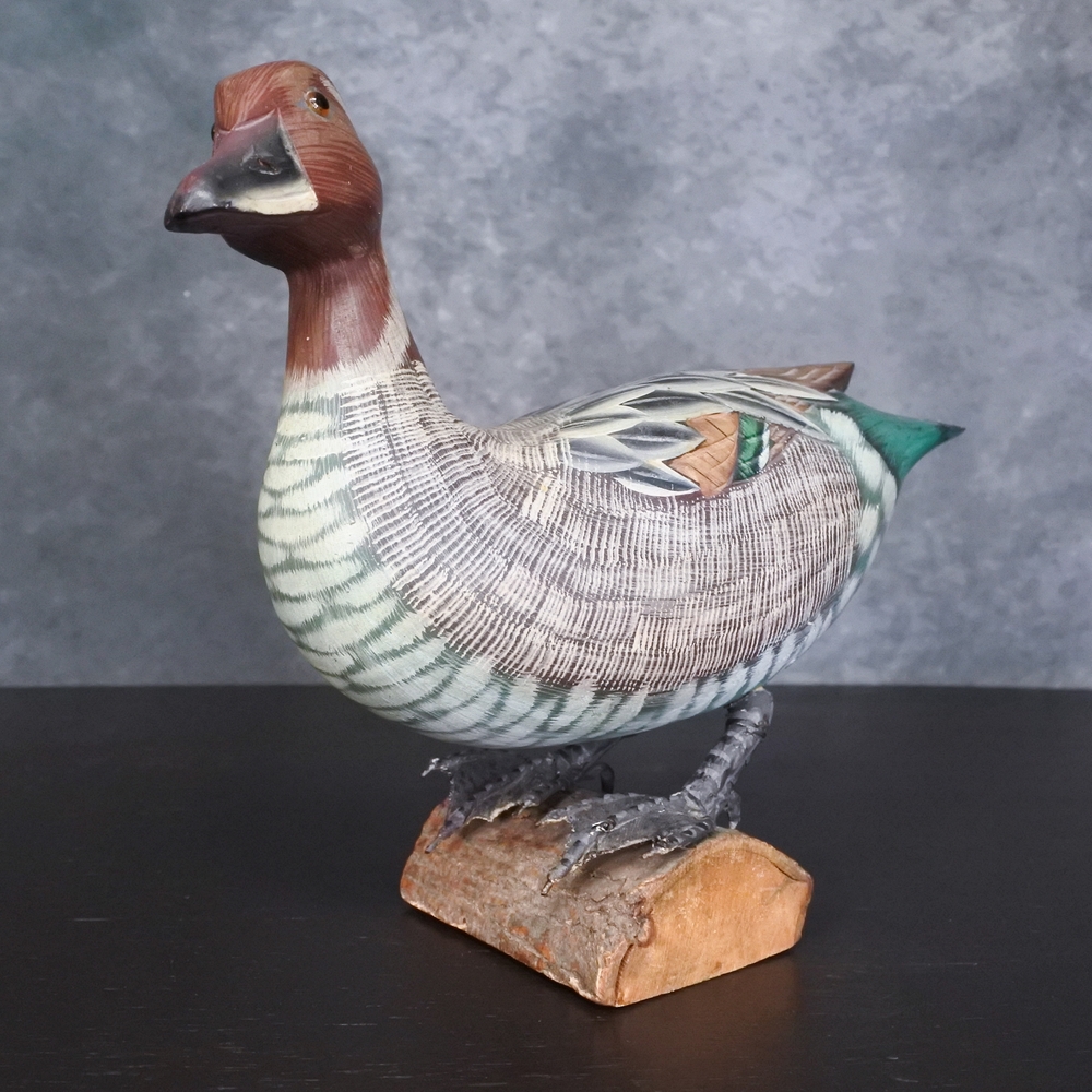 Vintage Hand Painted Wooden Duck Rustic Decoy Sculpture